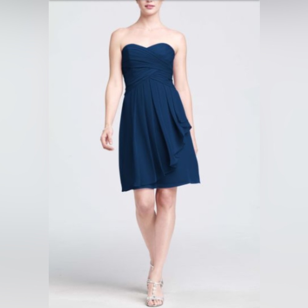 David's Bridal Stapless Short Chiffon Navy Dress